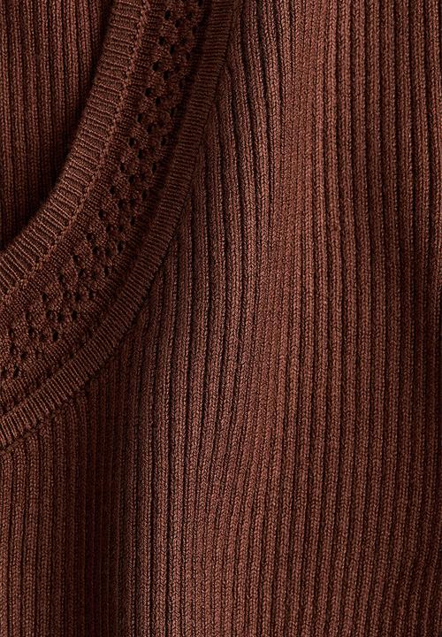 H&M - Frill-trimmed rib-knit top - dark brown