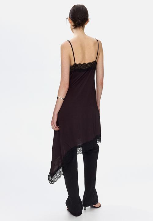 H&M - Lace-trimmed strappy dress - dark brown/black