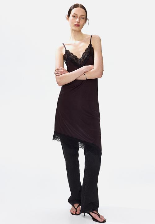 H&M - Lace-trimmed strappy dress - dark brown/black