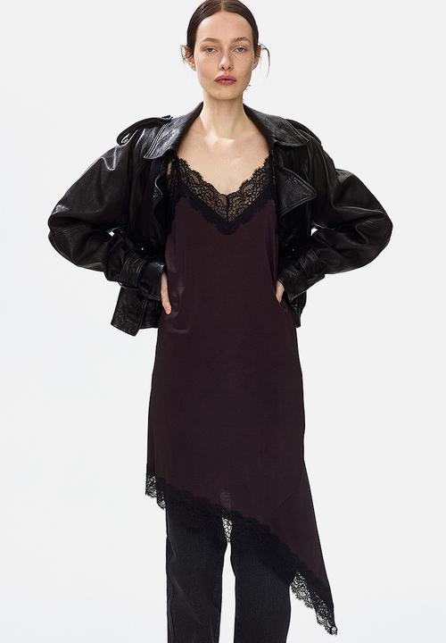 H&M - Lace-trimmed strappy dress - dark brown/black