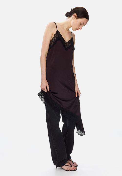 H&M - Lace-trimmed strappy dress - dark brown/black