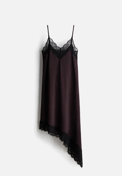 H&M - Lace-trimmed strappy dress - dark brown/black
