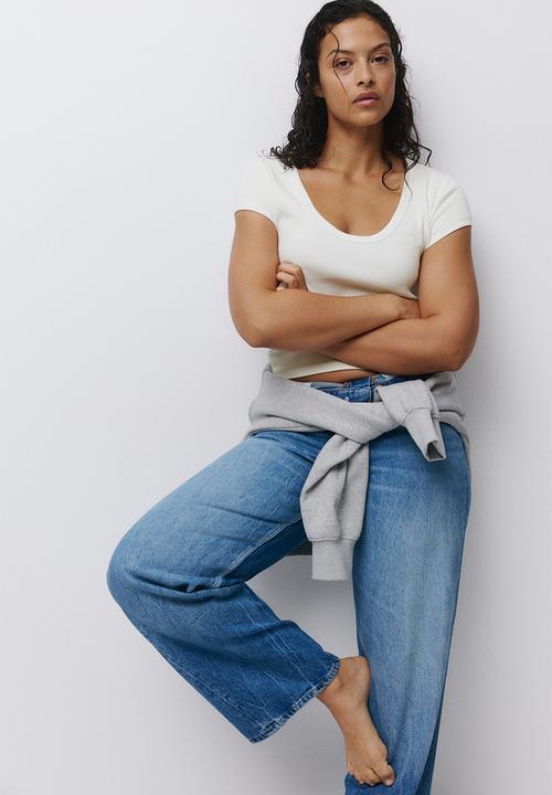 H&M - Ribbed scoop-neck t-shirt - white