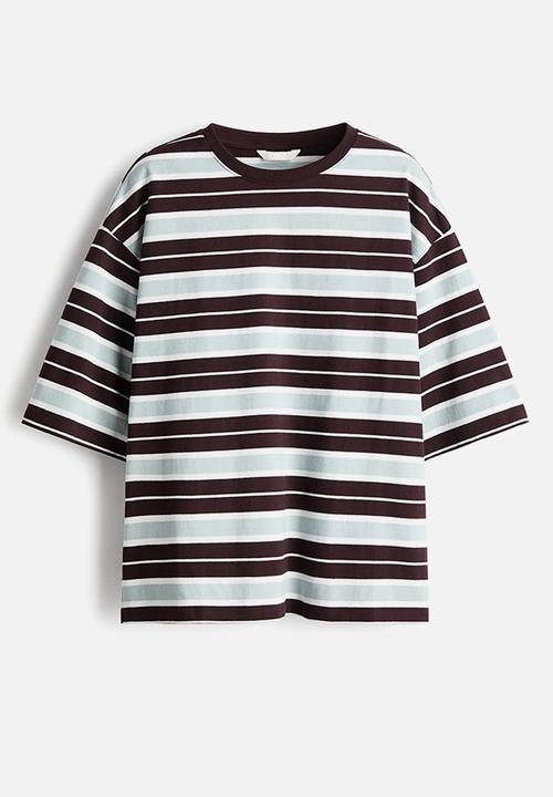 H&M - Oversized cotton t-shirt - dark brown/striped