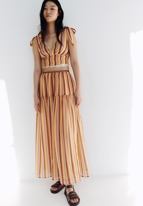 H&M - Gathered skirt - beige/striped