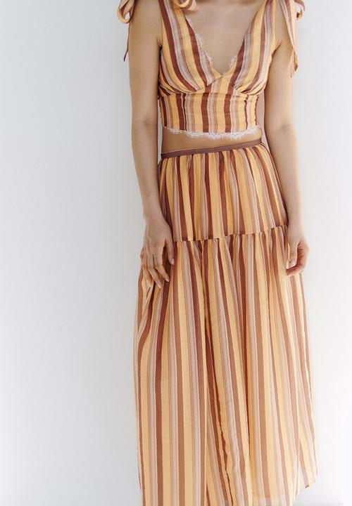 H&M - Gathered skirt - beige/striped