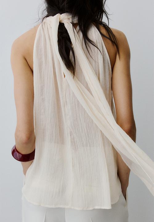 H&M - Scarf-collar chiffon top - cream