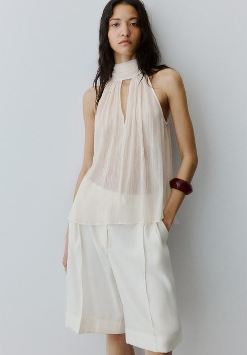 H&M - Scarf-collar chiffon top - cream