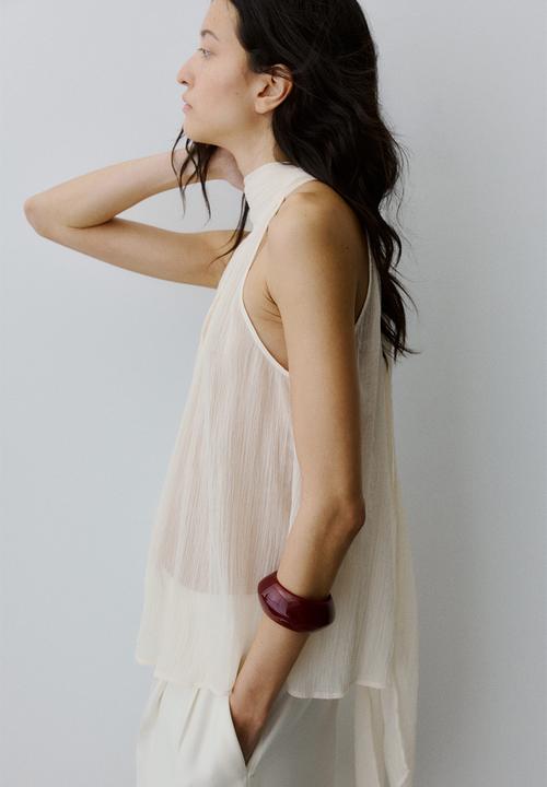 H&M - Scarf-collar chiffon top - cream
