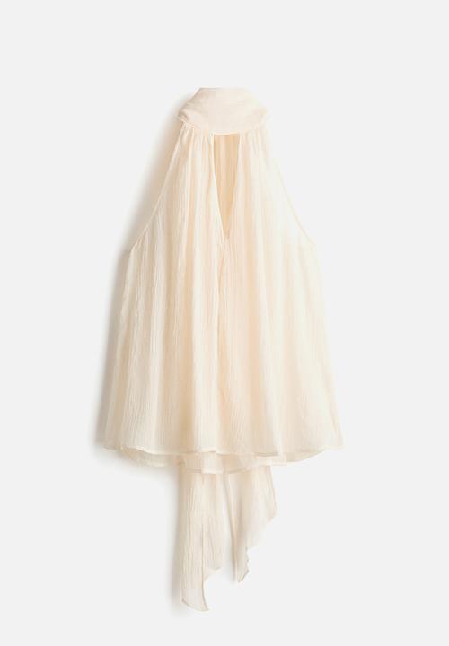 H&M - Scarf-collar chiffon top - cream