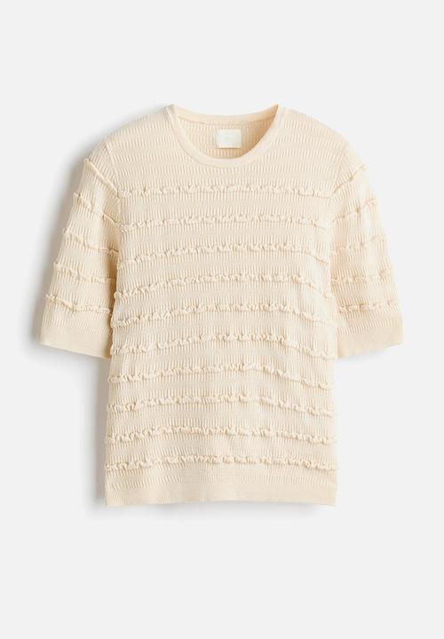 H&M - Frill-trimmed knitted top - cream