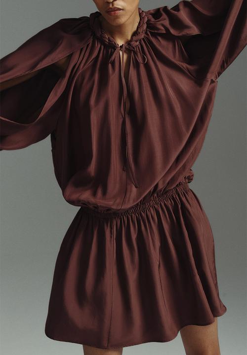 H&M - Braid-detail tunic dress - dark brown