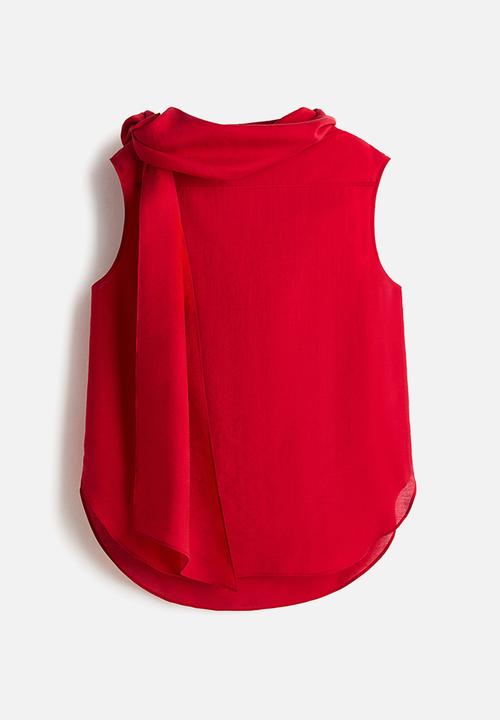 H&M - Sleeveless scarf-collar blouse - bright red