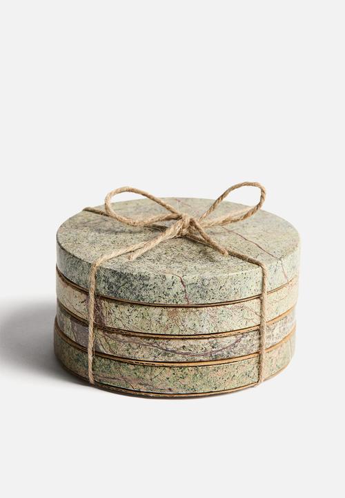 H&M - 4-pack marble coasters - beige/green
