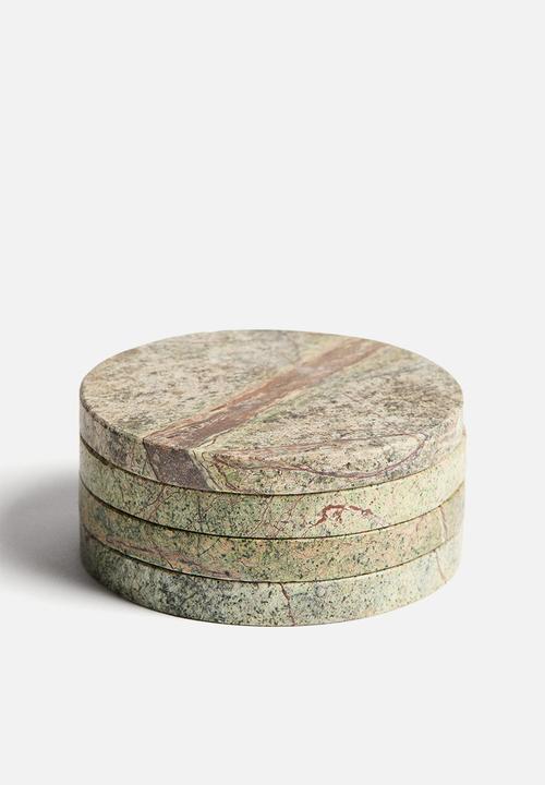 H&M - 4-pack marble coasters - beige/green