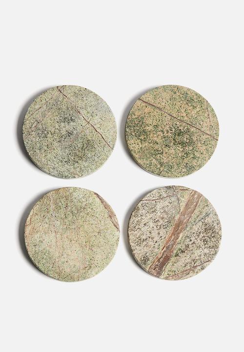 H&M - 4-pack marble coasters - beige/green