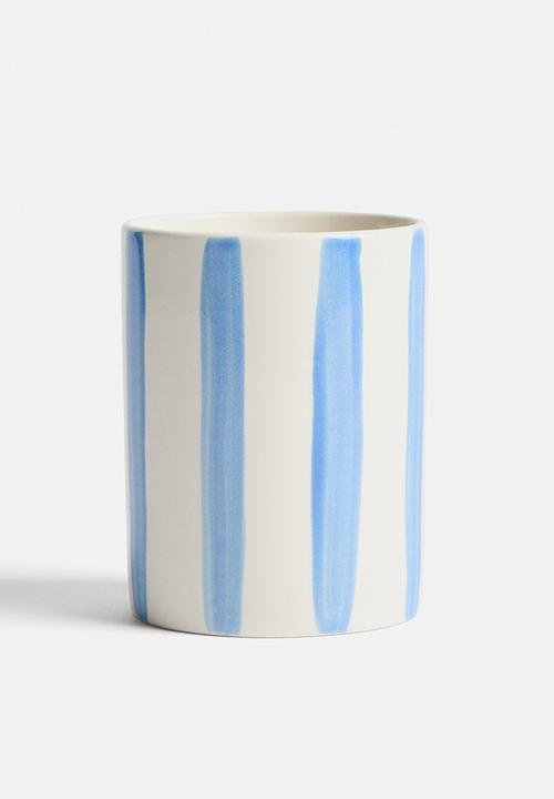 H&M - Stoneware toothbrush mug - white/blue striped