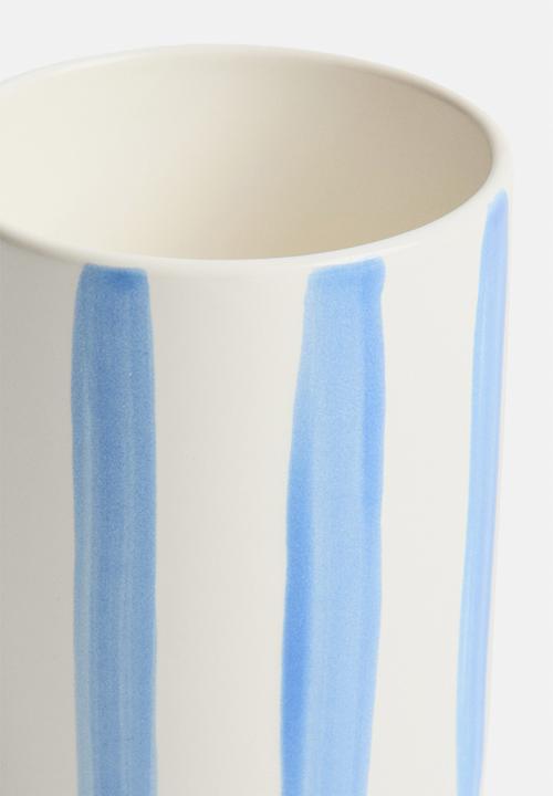 H&M - Stoneware toothbrush mug - white/blue striped
