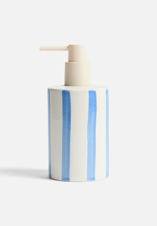 H&M - Stoneware soap dispenser - white/blue striped
