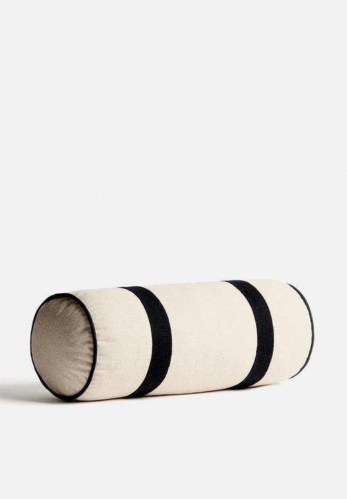 H&M - Linen-blend bolster - light beige/black