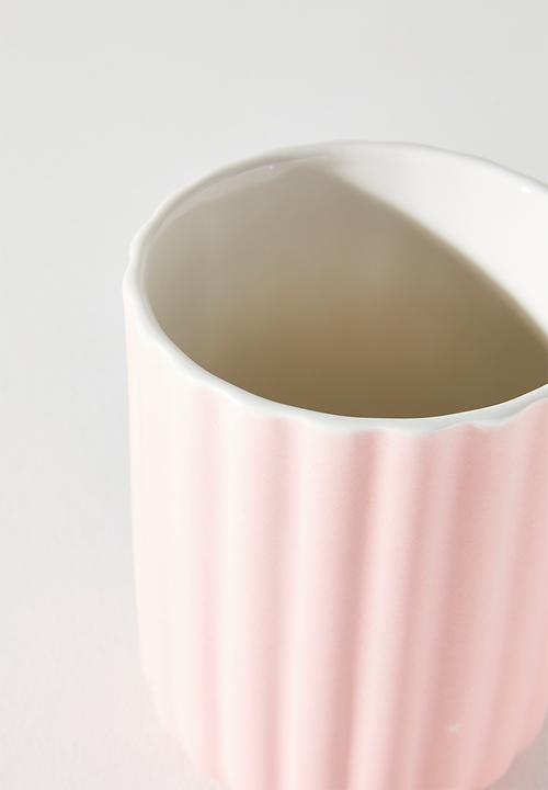 Excellent Houseware - Stripe Relief Mug with Coloured Handle Single 370ml - Pink