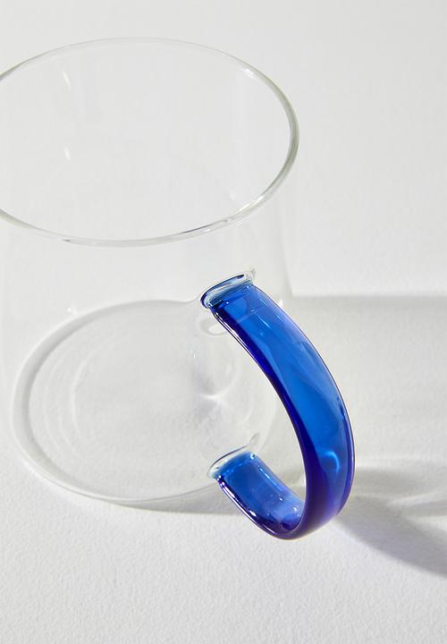 Excellent Houseware - Coffee Glass Mug with Blue C Handle - 2pcs  400ml