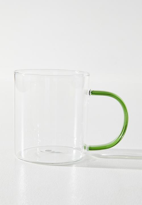 Excellent Houseware - Coffee Glass Mug with Green C Handle - 2pcs  400ml