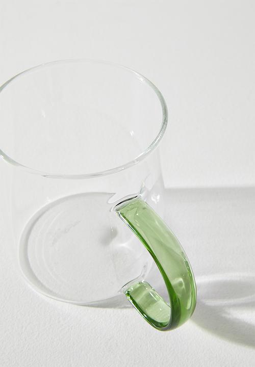 Excellent Houseware - Coffee Glass Mug with Green C Handle - 2pcs  400ml
