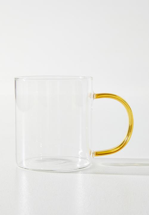 Excellent Houseware - Coffee Glass Mug with Yellow C Handle - 2pcs  400ml