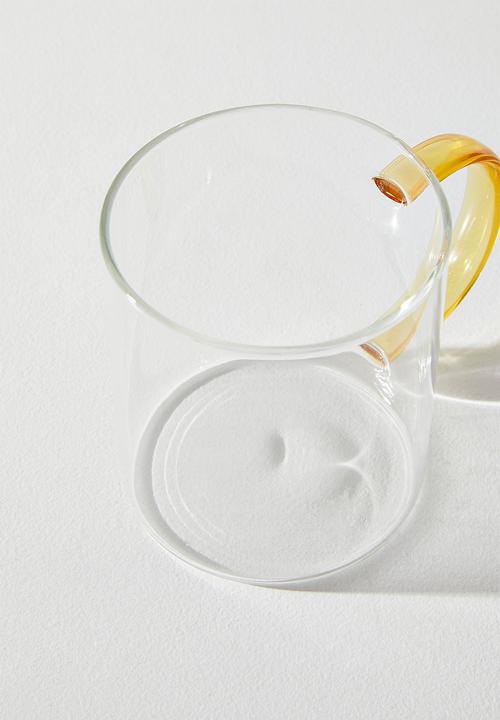 Excellent Houseware - Coffee Glass Mug with Yellow C Handle - 2pcs  400ml