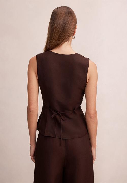 Forever New - Portia pleated linen top - chocolate