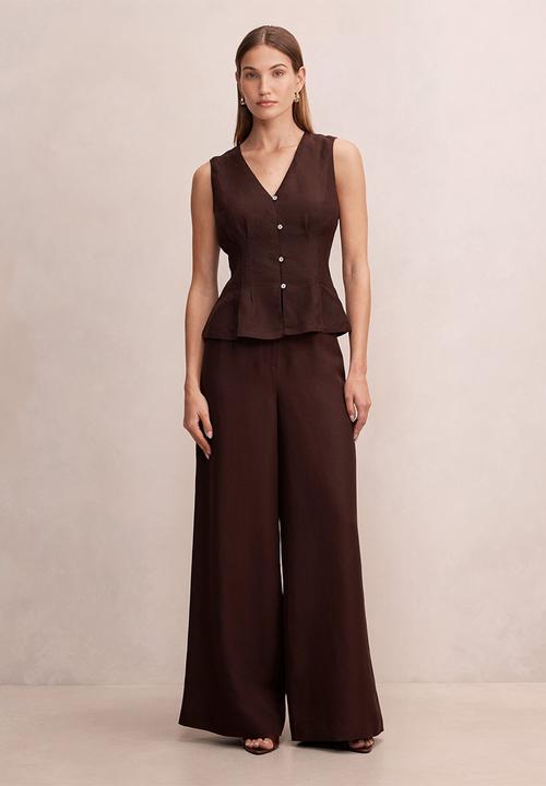 Forever New - Portia pleated linen top - chocolate