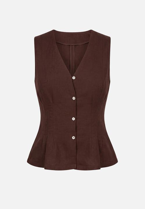 Forever New - Portia pleated linen top - chocolate