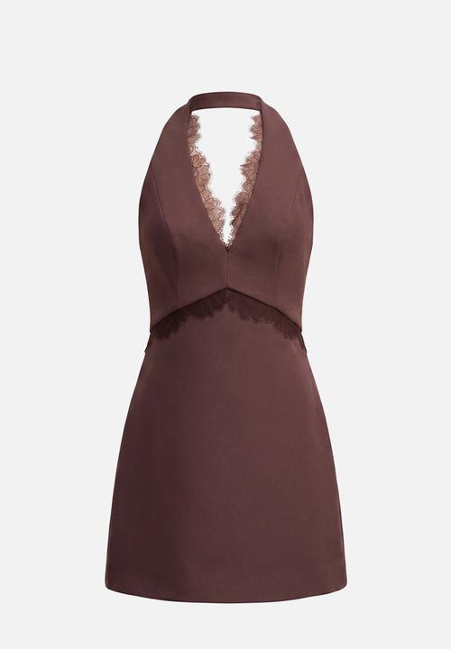 Forever New - Kobi lace halter mini dress - dark chocolate