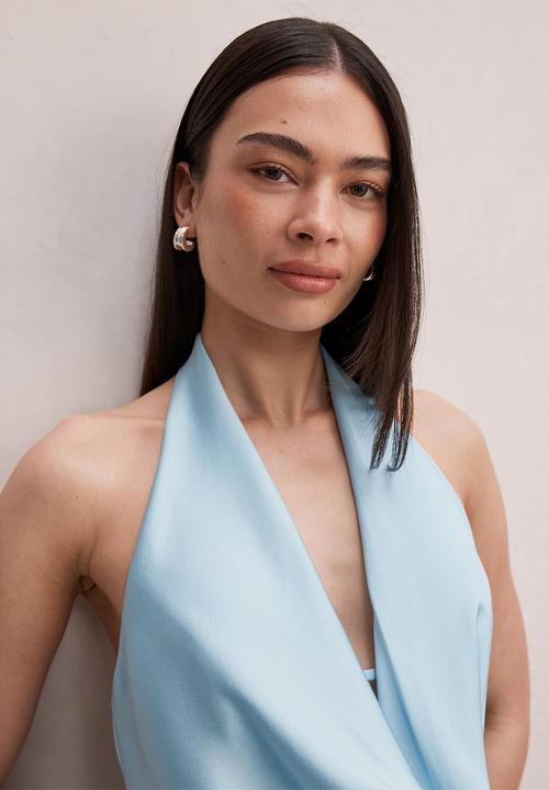 Forever New - Becca cowl halter satin dress in seafoam aqua