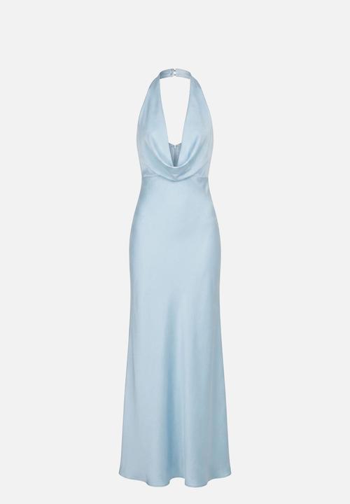 Forever New - Becca cowl halter satin dress in seafoam aqua
