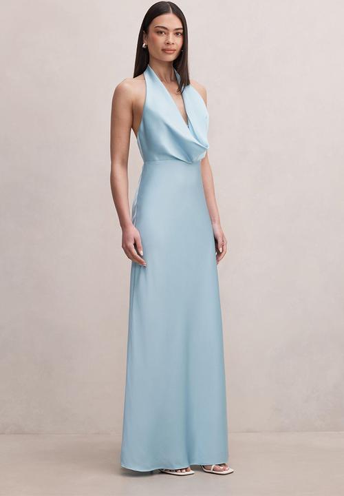 Forever New - Becca cowl halter satin dress in seafoam aqua