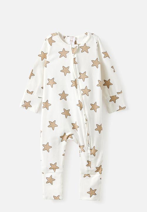 Cotton On - 2 Pack Growie Long Sleeve Zip Romper - Vanilla/Twinkly Stars & Vanilla/Gelato Trucks