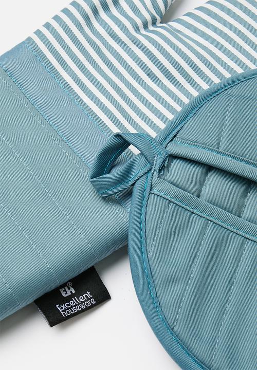 Excellent Houseware - Stripped Oven Mit Set - Blue