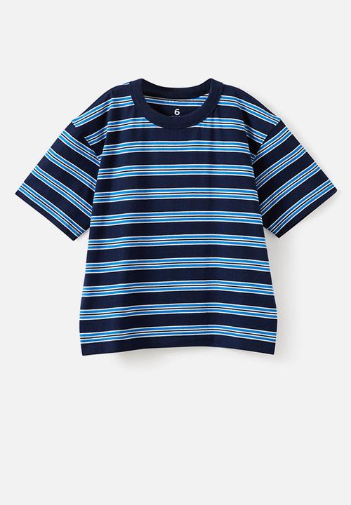 Cotton On - 3 Pack Short Sleeve Essential Tee - Cloud Blue/ Vanilla/Squid Ink Stripe