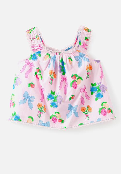 Cotton On - Gigi Babydoll Top & Gigi Bubble Hem Pant Pack - Ballet Pink/Bows
