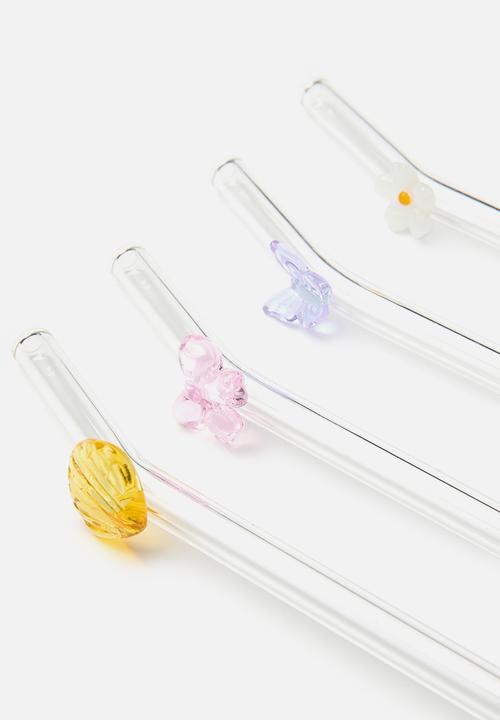 Excellent Houseware - Summer Sun Glass Drinking Straw Set - Ass designs 5pcs - 20cm