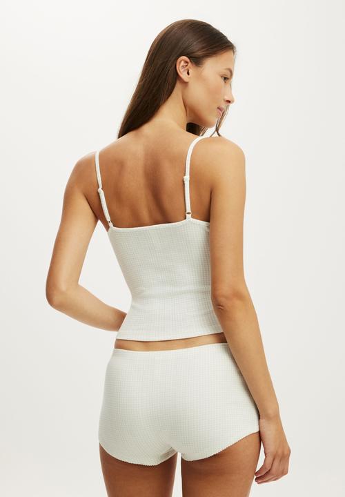 Cotton On - Dreamy Soft Pointelle Cami & Micro Short Set - Millie Micro Gingham Milky Matcha