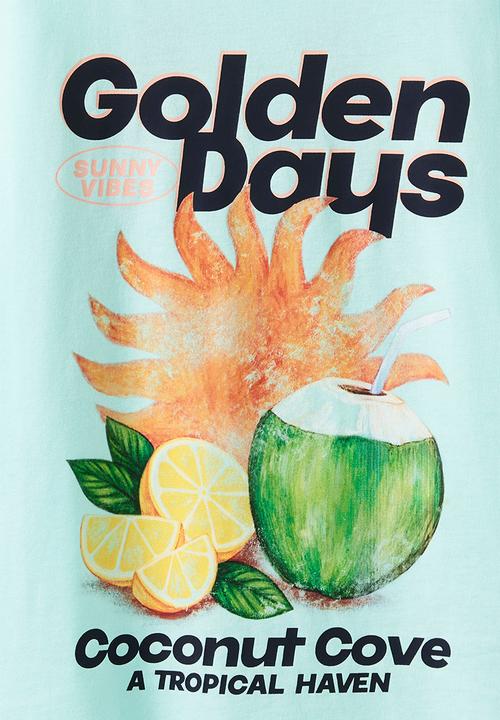 Cotton On - Essentials Graphic Short Sleeve Tee - Sea Glass/Golden Days