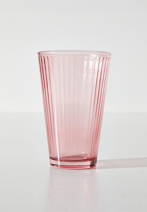 Excellent Houseware - Ribbed Dark Pink Drinking Glass Set - 6pcs