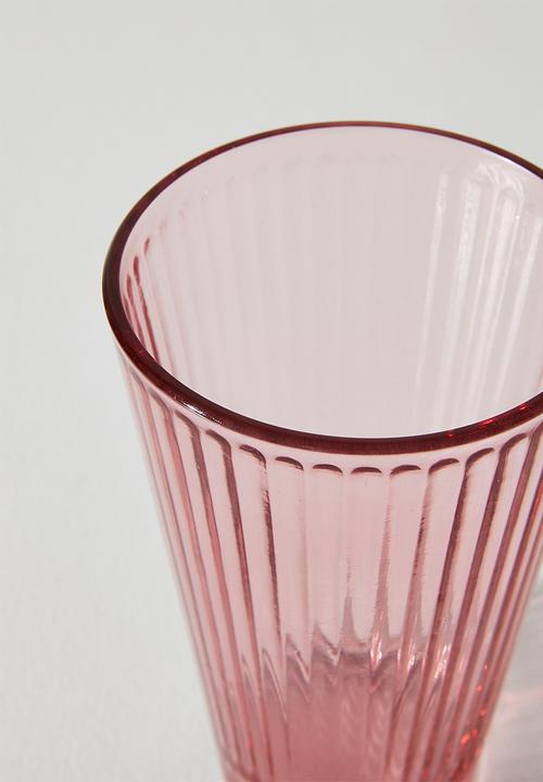 Excellent Houseware - Ribbed Dark Pink Drinking Glass Set - 6pcs