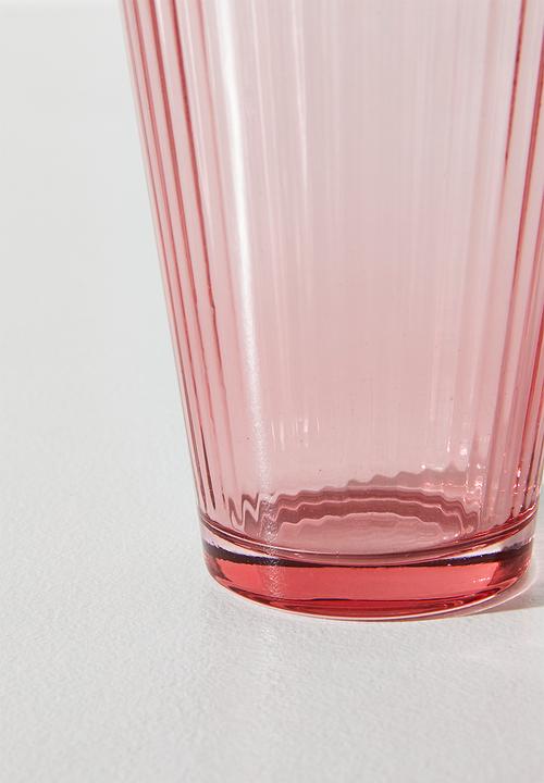Excellent Houseware - Ribbed Dark Pink Drinking Glass Set - 6pcs