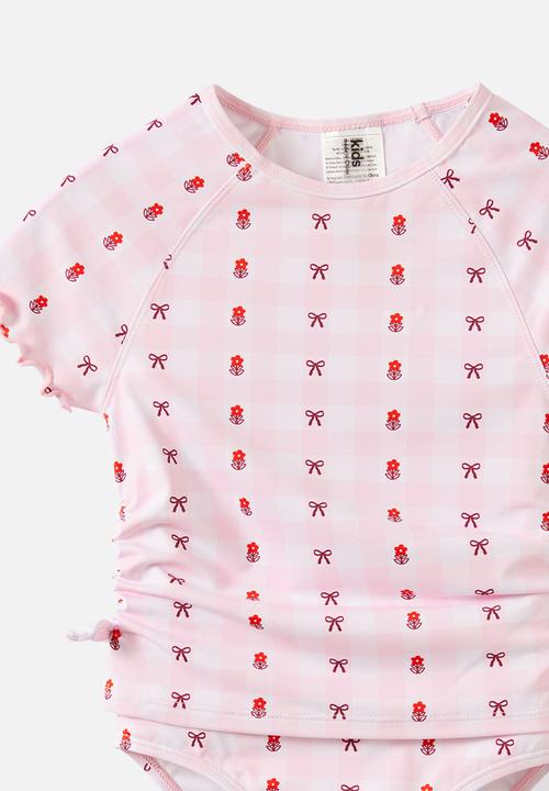 Cotton On - Florence S/S Rashie And Bikini Bottom Set - Ballet Pink/Floral Gingham