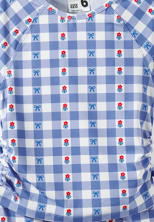 Cotton On - Florence S/S Rashie And Bikini Bottom Set - Blue Bonnet/Floral Gingham