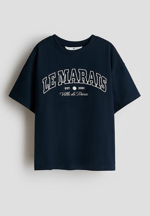 H&M - Oversized cotton t-shirt - navy blue/le marais